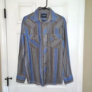 Mens retro style wrangler striped pearl snap long sleeve brand new without tags